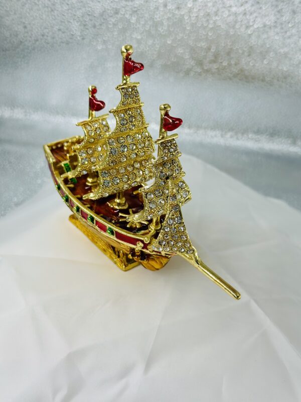 Golden Crystal Pirate Ship Trinket Box